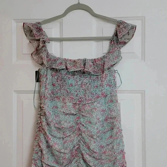 ASTR The Label OFF SHOULDER RUCHED FLORAL MINI DRESS - Picture 9 of 10